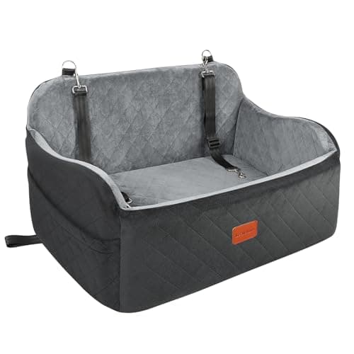Lealchum Dog Car Seat for Medium/Large Dogs,2 Clip-On Safety Leashs for 2 Small Dogs,Removable and Washable Comfy Pet Car Seat,Easy to Install and Clean (Black/Grey, Large)