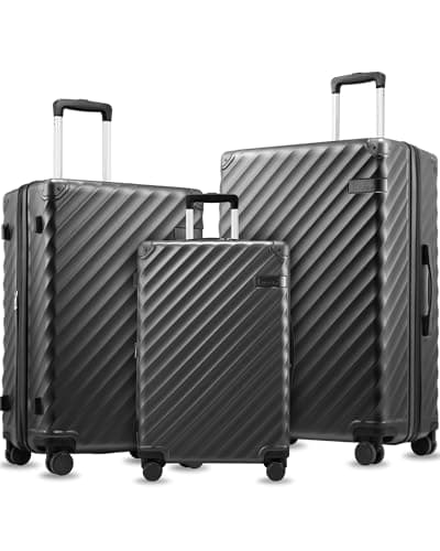 LUGGEX 3 Piece Luggage Set, Polycarbonate Expandable Hard Shell Suitcase for Travelling, Charcoal Metallic