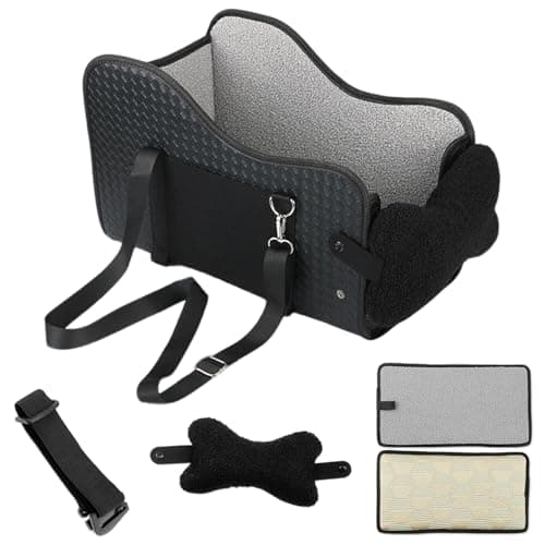 Shoyisenka Console Dog Car Seat, Pet Booster Seat for Car with Safety Belt and Soft Cushions, Anti-Collapse Center Console Dog Car Seat with Detachable Support Portable Dog Carriers for Small Dogs