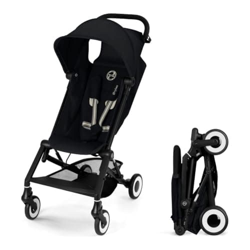 Cybex AGIS Ultra-Compact Travel Stroller, Carry-On Compliant, Lightweight, Compact Fold, One-Hand Recline, Smooth Suspension, UPF 50+ Sun Canopy, Compact Self-Standing Fold, Magic Black/Black Fame