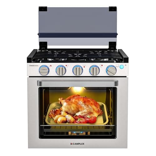 CAMPLUX RV Gas Range 21 Inches Tall, Propane Range Oven with 3 Burners Stove for RV, Apartment, Mobile Home, Stainless Steel, RGS21MSF