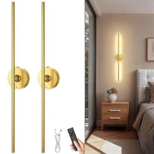 TOOWELL 32 Inch 10000mAh Rechargeable Wall Sconces - Set of 2 Battery Operated Wall Lights with Remote Control, Dimmable Wireless Sconces Wall Lighting for Living Room,Bedroom,Hallway,Mirror