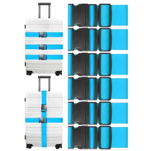 Luggage Strap, 6 Pack Luggage Straps for Suitcases, Suitcase Belts Straps with Adjustable Buckle, Heavy-Duty Luggage Wrapping Strap for Traveling, Light Blue
