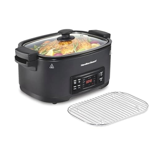 Hamilton Beach 9-in-1 Searing Slow Cooker, 6 Quart (5.7 L), Black, Sear, Brown, Rice, Steam, Sauté, Roast, Delay Start, PFAS-Free Nonstick Pot, Model 33604