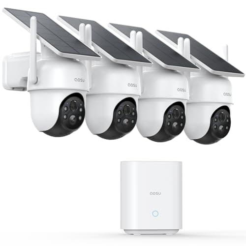 AOSU Security Cameras Outdoor Wireless, 4 Cam-Kit, No Subscription Required, Solar-Powered, Home Security Cameras System with 360° Pan & Tilt, Auto Tracking, 2K Color Night Vision, Easy Setup