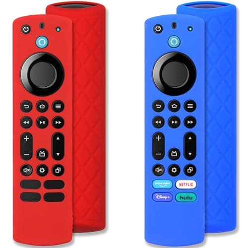 Pinowu Silicone Remote Case (2pcs) for Fire TV Stick 4K Max / 4K Max 2nd / Toshiba/Insignia/Pioneer/Omni Series Fire TV Alexa Voice Remote Enhanced w/Lanyard (Red+Blue, Both NOT Glow)