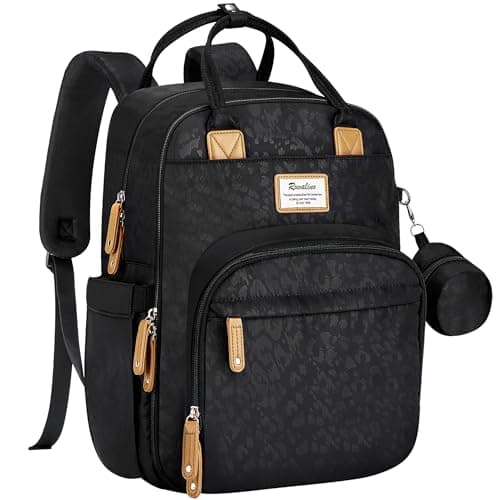 RUVALINO Diaper Bag Backpack - Multifunction Waterproof Travel Backpack, Maternity Baby Bag with Changing Pad & Stroller D-Ring & Pacifier Case - Travel Essentials & Shower Gifts - Black Leopard