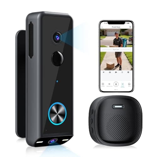Doorbell Camera Wireless,2K HD Dual Cameras &Head-to-Toe View,Battery Powered/Wired Video Door Bell with Chime,No Subscription,Delivery Guard,Motion Detection,Works with Alexa&Google(Only 2.4G WiFi)