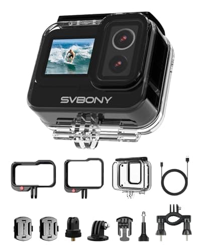 SVBONY SVGo 4K Action Camera Ultra Night Vision,Dual Lens Underwater Camera,Dual IPS Screen, 8X Zoom,6-Axis EIS Stabilization,100FT Waterproof with Case, 2H Battery for Vlogging,Snorkling,Camcorders