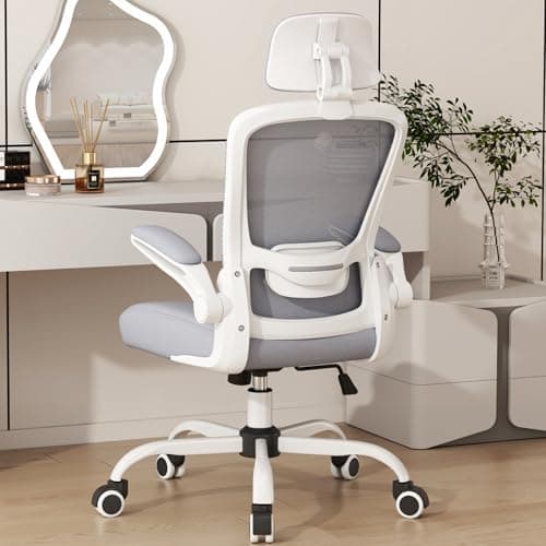 Mimoglad Office Chair, Comfy Desk Chair - High Back Ergonomic Computer Chair with Adjustable Lumbar Support & Headrest, Flip-up Armrests for Guitar Playing (Moon Grey)