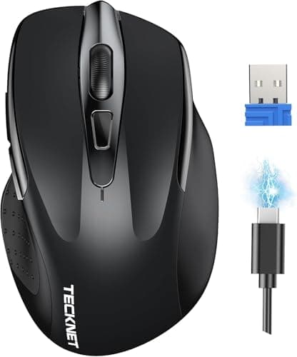 TECKNET Wireless Mouse Rechargeable, 2.4G Silent Optical USB Mouse 4800DPI, Cordless Computer Mouse for Laptop, PC, Computer, Chromebook, Notebook, Black