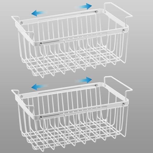 Wetheny Freezer Organizer Bins, Expandable Deep Freezer Baskets for Chest Freezer, Adjustable from 15.6" to 24.3" Wire Basket with Hanging Handles (Pack 2)