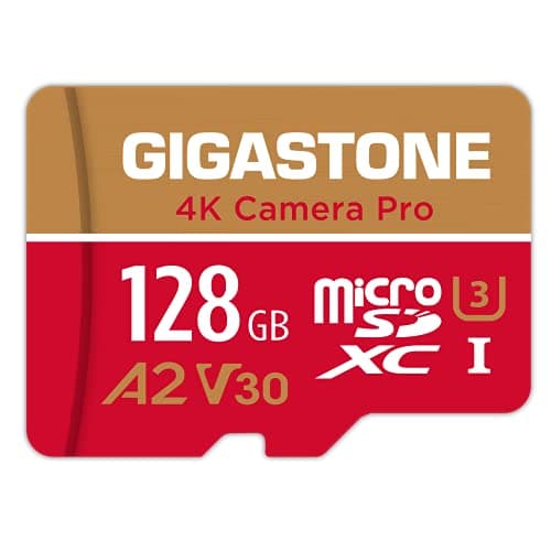 【5-Years Data Recovery】 GIGASTONE Memory Card 128GB, 4K Pro Camera, Compatible with GoPro Switch, Speed 100MB/s. A2 U3 V30 Micro SDXC Card with SD Adapter.