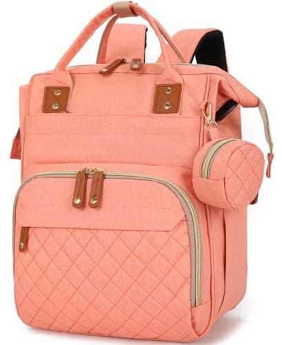 SHIFANQ Diaper Bag Backpack, Large Waterproof Baby Bag for Boys, Girls, Multifunctional Baby Essentials Travel Diaper Backpack for Mom & Dads with USB Charging Port, Stroller Straps, Pink