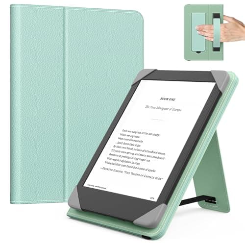 MoKo Universal Case for 6 inch Kindle eReaders and Tablets, Kindle/Kobo/Tolino/Pocketook/Sony E-Book Tablet, Lightweight PU Leather Folio Cover Case with Hand Strap & Kickstand, Lychee Tequila Green