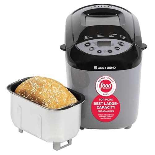 West Bend 47413 Hi-Rise Bread Maker Programmable Horizontal Dual Blade with 12 Programs Including Gluten Free, 3-Pound, Gray