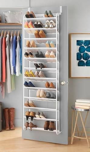 Whitmor 36 Pair Over The Door Shoe Organizer, 12 Tier Hanging Shoe Organizer, Heavy Duty Metal & Mesh Shoe Holder, Hanging Shoe Rack for Closet Organizer & Storage, 69" L x 21.7" W x 7.5" H, White