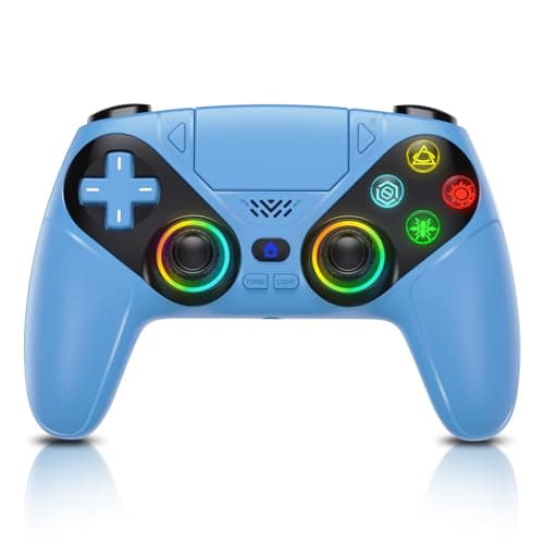 Gamrombo LED Wireless Controller for PS5, Compatible with PS5 Pro/Slim/PC, Dual Vibration, Macro/Turbo Function, 3.5mm Audio Jack - Blue