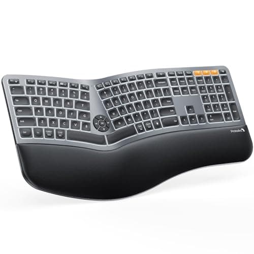 ProtoArc Backlit Wireless Ergonomic Keyboard, EK01 Plus Full Size Ergo Split Keyboard with Wrist Rest, USB-C Charging, Bluetooth and USB, Natural Typing Compatible with Windows/Mac/Android