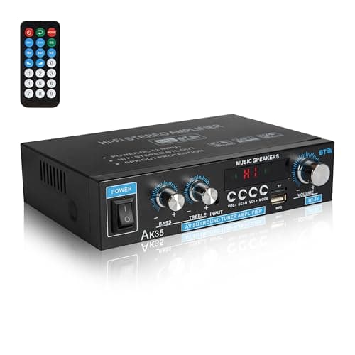 Stereo Audio Amplifier Bluetooth 5.0, 2.0 Channel Mini Stereo Receivers with Bass & Treble Control,Home Audio w/AUX, USB, SD Card Input,Remote Control