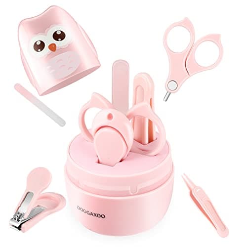 Baby Nail Clippers, 4-in-1 Safe Baby Nail Kit with Cute Case, Nail Clipper, Scissors, Tweezers, Nail File Set for Newborn, Infant, Toddler and Kids (Pink)