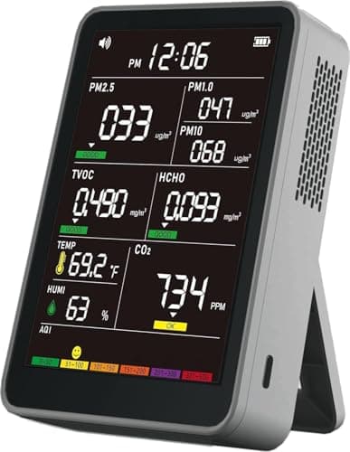 16-in-1 Indoor Air Quality Monitor, High-Precision Multi-Parameter Smart Air Quality Tester with HD Real-Time Color Screen, Portable Air Quality Monitor for Home, Office