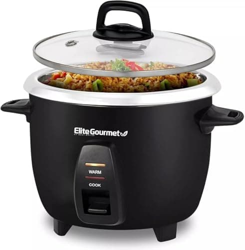 Elite Gourmet Maxi-Matic Electric Rice Cooker with Stainless Steel Inner Pot Makes Soups, Stews, Porridge's, Grains and Cereals, 10 cups cooked (5 Cups uncooked), Black, ERC-2010B