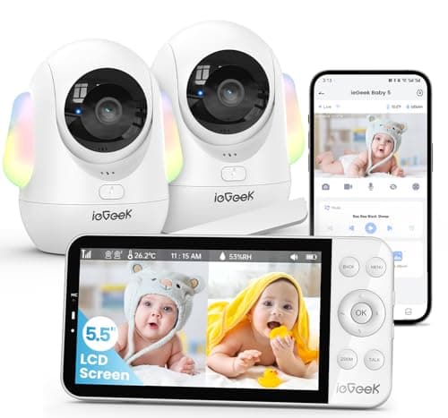ieGeek 4MP Baby Monitor,RGB Night Light Moniteur Bébé, 5.5" Wireless IPS Screen & Phone App, 355°Auto Tracking, 2.4G/5G WiFi 4000mah Battery,Temp & Humidity Detection,2 Way Audio,Lullabies
