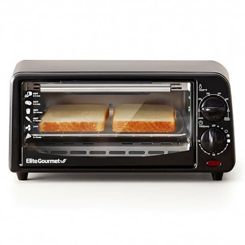 Elite Gourmet ETO236 Personal 2 Slice Countertop Toaster Oven with 15 Minute Timer Includes Pan and Wire Rack, Bake, Broil, Toast, Black