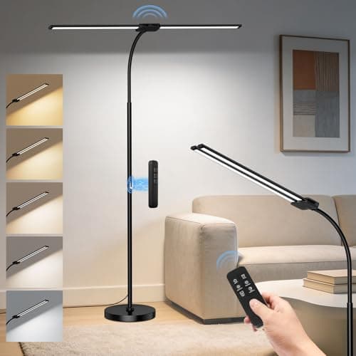 LED Dual Head Floor Lamp with 50 Light Mode, Dimmable Gooseneck Tall Standing Lamp with Remote & Gesture Control, 18W Bright Eye-Caring Floor Lamps for Living Room,Bedroom,Piano Room,Home Office