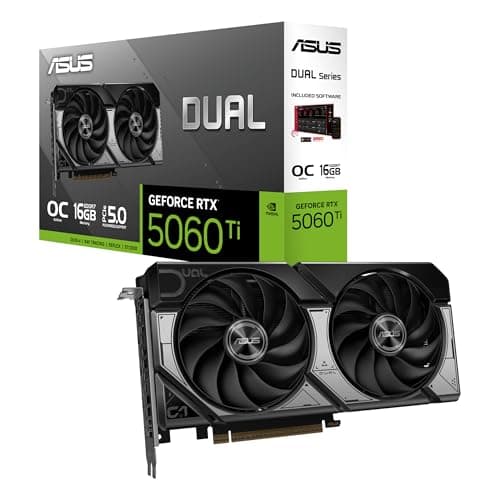 ASUS Dual GeForce RTX 5060 Ti 16GB GDDR7 OC Edition (PCIe 5.0, 16GB GDDR7, DLSS 4, HDMI 2.1b, DisplayPort 2.1b, 2.5-Slot Design, Axial-tech Fan Design, 0dB Technology, and More)