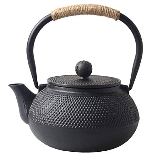 Sharemee - Cast Iron Teapot Japanese Tetsubin Kettle Set for Wood Stove With Stainless Steel Infuser for Leaf Loose and Blooming Flower Tea (Black Pearl 800ml / 27oz)