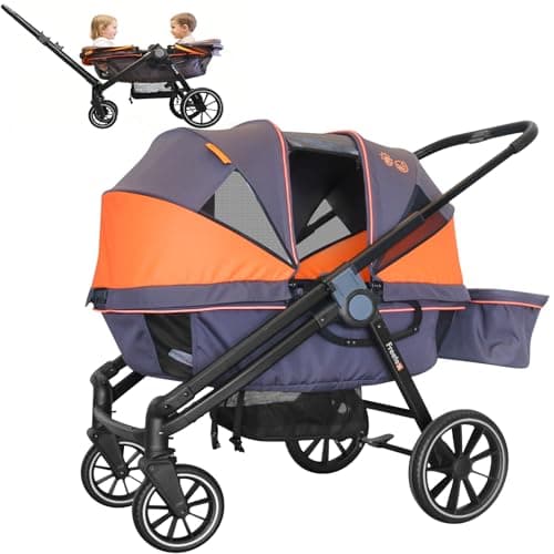 Freetex Tandem Wagon Stroller – All-Terrain 2-in-1 Push & Pull Design, Double Seat Capacity, Large Storage, Adjustable Canopy, Removable Child Tray for Kids Outdoor Adventures & Family Outings (CITRUS GRAY)
