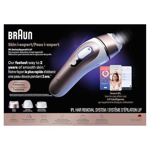 Braun IPL, Laser Hair Removal for Women & Men, Skin i-Expert IPL 7, Smart At-Home Laser with Venus Razor + 3 Heads + App, PL7243