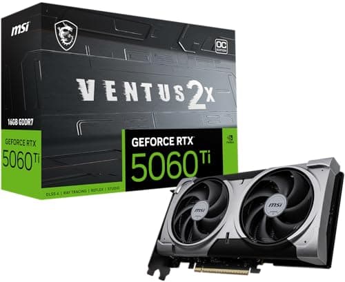 MSI Gaming RTX 5060 Ti 16G Ventus 2X OC Plus Graphics Card (16GB GDDR7, 128-bit, Extreme Performance: 2617 MHz, DisplayPort x 3 2.1a, HDMI 2.1b, NVIDIA Blackwell Architecture)