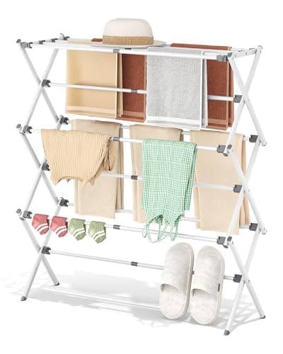 APEXCHASER Clothes Drying Rack, Expandable Drying Rack Clothes, Collapsible 3 Tiers Foldable Laundry Rack Indoor, for Baby Clothe Towels Bibs, White, 37.6inch