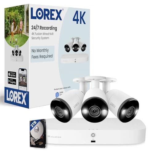 Lorex 4K 16-Channel (8 Wired & 8 Fusion) Fusion 2TB NVR with Three Bullet Cameras | Colour & IR Night Vision | Spotlight | Siren | Smart Motion Detection (Person/Vehicle) | IP76 | 2-Way Talk | White