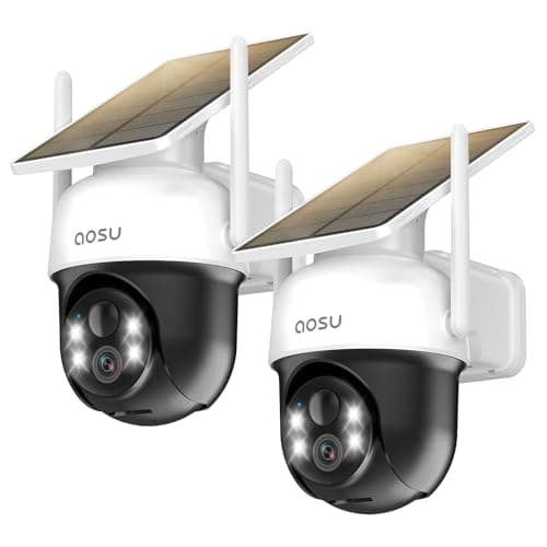 AOSU Solar Camera Security Outdoor - 100% Wire-Free Security Cameras Wireless Outdoor for Home Surveillance with Fixed Solar Panel, 360° Panoramic View, Human Auto Tracking, 2K Color Night Vision