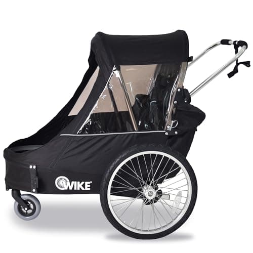 Wike Premium Double Bike Trailer - 3-in-1 Double Stroller, Bike Trailer, Jogging Stroller, Tall Kids up to 4'4" - 1 or 2 Kids, 5 Point Safety Harness, Bug + Rain Screen, Folds for Storage