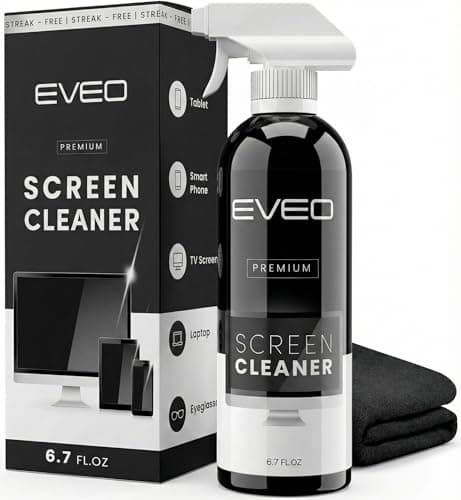 EVEO® Screen Cleaner Spray Kit (Streak-Free) TV Screen Cleaner for Smart TV, LCD, LED, OLED | Computer Spray and Wipe Microfiber Cloth for Monitor, Laptop, iPad, Car & More - 1 Pack