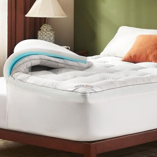 BEDLORE Mattress Topper Queen Size, 4 Inch Dual Layer Mattress Pad, 2 Inch Gel Memory Foam Plus 2 Inch Plush Pillow Top Mattress Pad Cover for Back Pain, Medium-Firm (White)