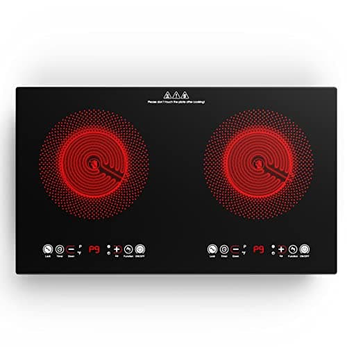 VBGK Electric Cooktop,110V 2200W Double Electric Cooktop, Built-in Electric Stove Top, Electric Stove Burner with LED Touch Screen,9 Heating Level Cooktop