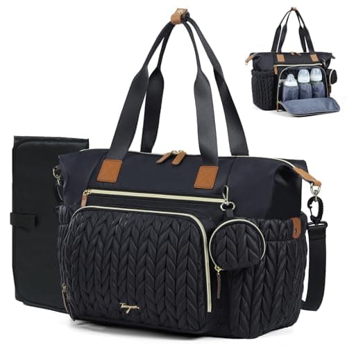 Lekeinchi Baby Diaper Bag, Multifunctional Travel Diaper Bag Tote with Changing Pad and Pacifier Case for Mom, Black