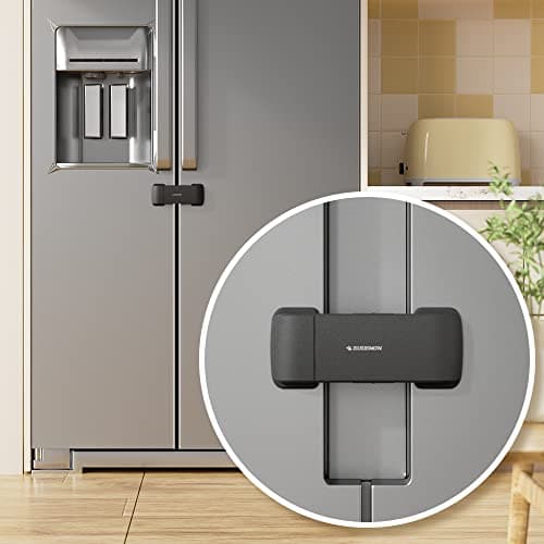 EUDEMON Updated French Fridge Lock French Door Refrigerator/Freezer Lock Apply to Max 2.28"(58mm) Two Door Gap Distance,Cabinet Cupboard Lock for Kids & Babies,Easy to Install (Black)