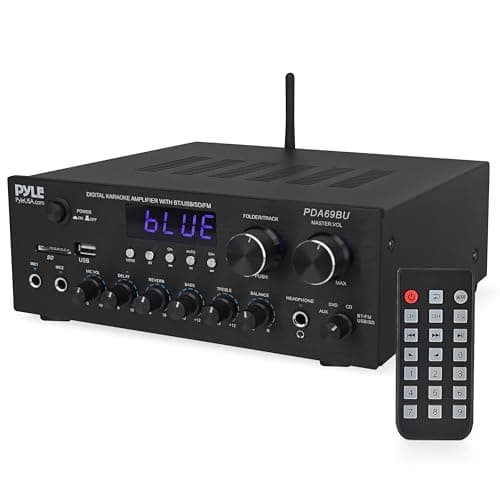 Pyle Bluetooth Stereo Amplifier Receiver – 300W Dual Channel Audio System with MP3, USB, SD, AUX, RCA, MIC, FM Radio, LED Display, Reverb & Delay – Ideal for Home Theater or Studio Speakers