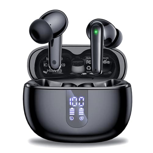 Wireless Earbuds, Bluetooth 5.3 Headphones with HiFiStereo Sound,40H Playtime with LED Power DisplayCharging Case, IPx7 Waterproof in-Ear Earphone withMic for Phone Computer Laptop,Black
