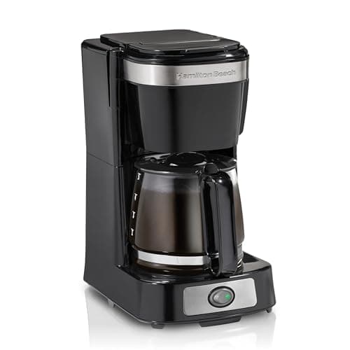 Hamilton Beach FrontFill Mini Brew 5 Cup Coffee Maker, Compact Drip Coffee Maker with Glass Carafe, Auto Pause & Pour, Illuminated On/Off Switch, Black (46112)
