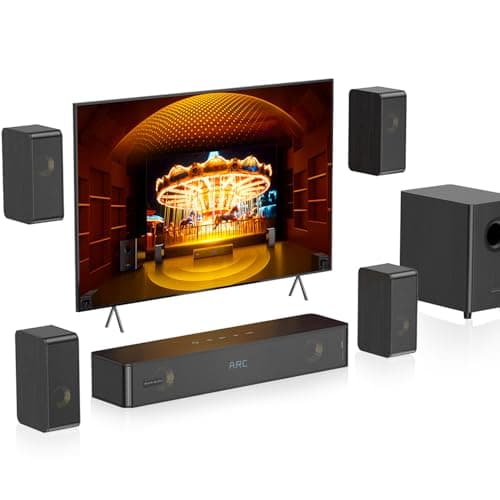 Wooden 5.1.2CH Sound Bar for TV, 4 Surround Speakers Wired, 400W Peak Power TV Home Theatre Virtual Surround Sound System, Soundbar with 5.25'' Subwoofer Deep Bass, ARC/Opt/BT 5.3/AUX, HiPulse N512