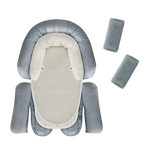 COOLBEBE Upgraded 3-in-1 Car Seat Insert Cushion Pad & Strap Cover for Newborn Infant - Extra Soft Body Seat Insert Cushion Pad, Perfect for Carseats, Strollers, Swings (Grey Set)