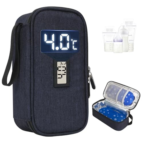 YOUSHARES Breastmilk Cooler Travel Bag with Temperature Display - Portable Breast Milk Storage Bag Insulated Baby Bottle Organizer for Nursing Mom (Navy Blue)